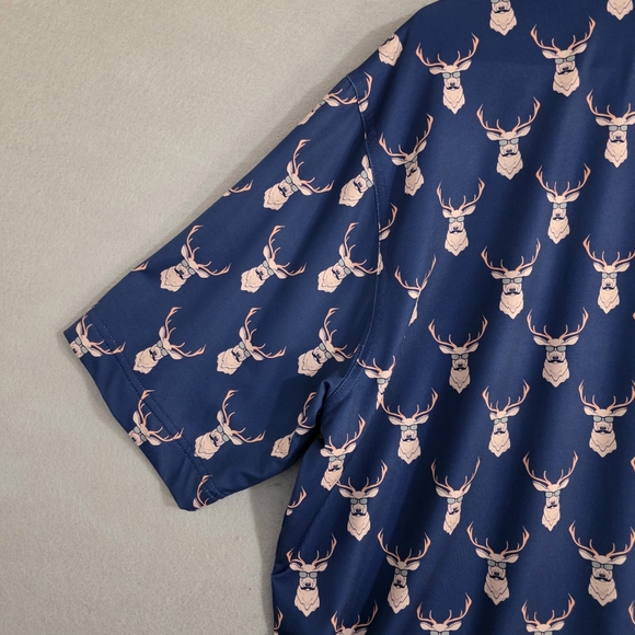 Waggle Mens Deer Mustache AOP Golf Performance Polo Size 2XL - Picture 10 of 10